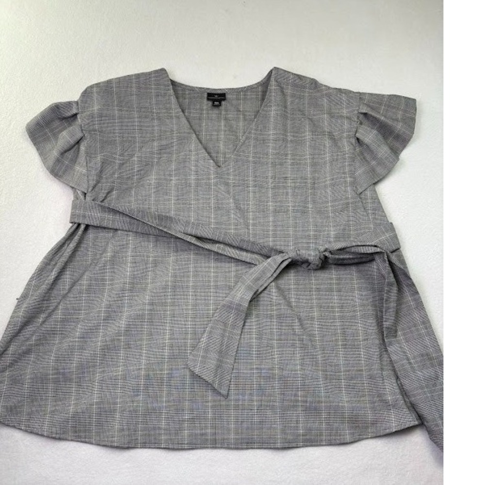 Worthington Women's Career Wear Top Sz XXL Herringbone Plaid Ruffled Sleeveโ
